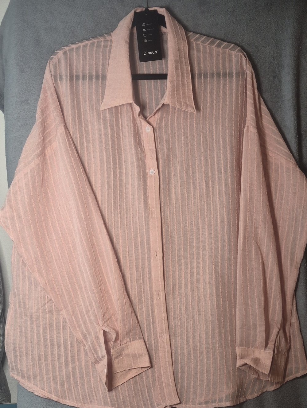 Women's Sheer Striped Button-Up Shirt — Light Pink